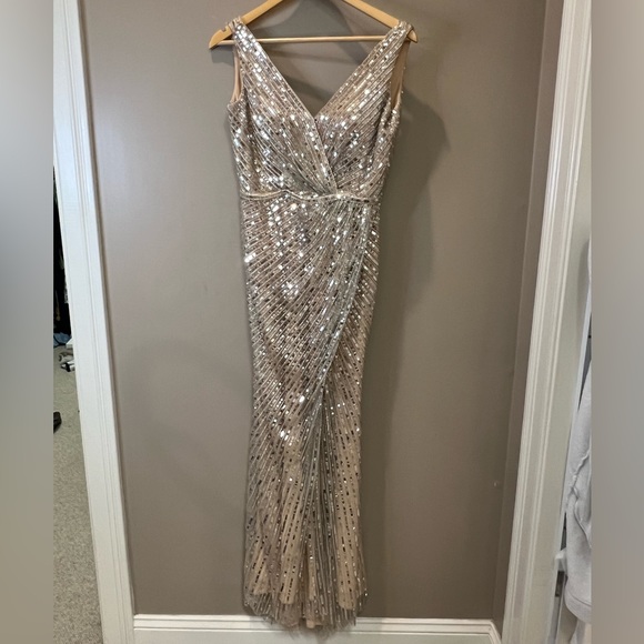 Mac Duggal Dresses & Skirts - MAC DUGGAL
Women's Sequined Faux Wrap Sleeveless Gown /COLOR:  NUDE SILVE